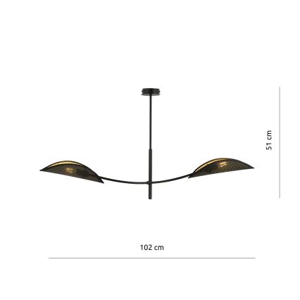 Luster na tyči LOTUS 2xE14/10W/230V čierna/zlatá