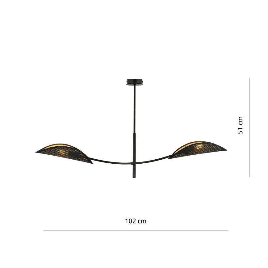 Luster na tyči LOTUS 2xE14/10W/230V čierna/zlatá
