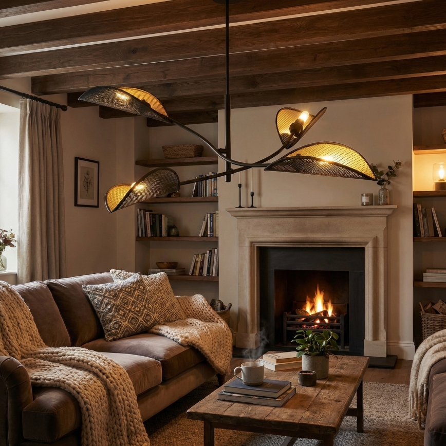 Luster na tyči LOTUS 4xE14/10W/230V čierna/zlatá