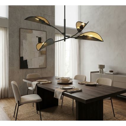 Luster na tyči LOTUS 4xE14/10W/230V čierna/zlatá