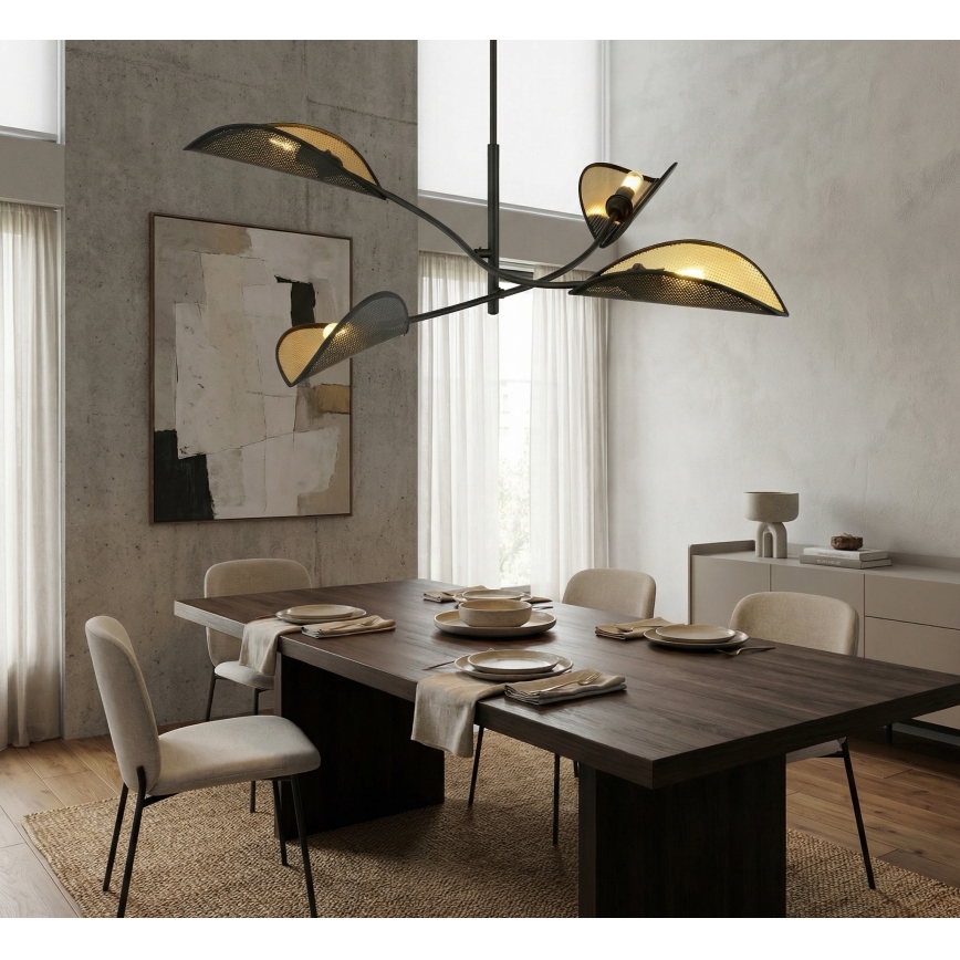 Luster na tyči LOTUS 4xE14/10W/230V čierna/zlatá