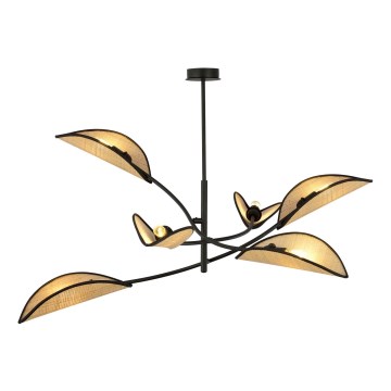 Luster na tyči LOTUS 6xE14/10W/230V čierna/béžová