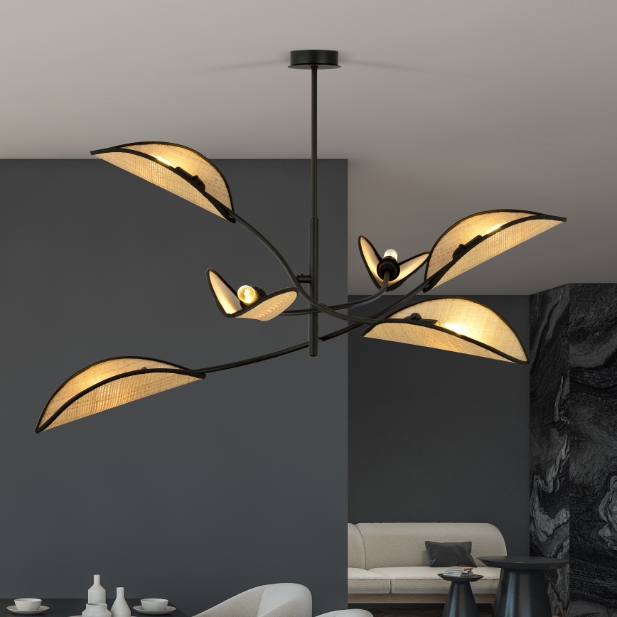 Luster na tyči LOTUS 6xE14/10W/230V čierna/béžová
