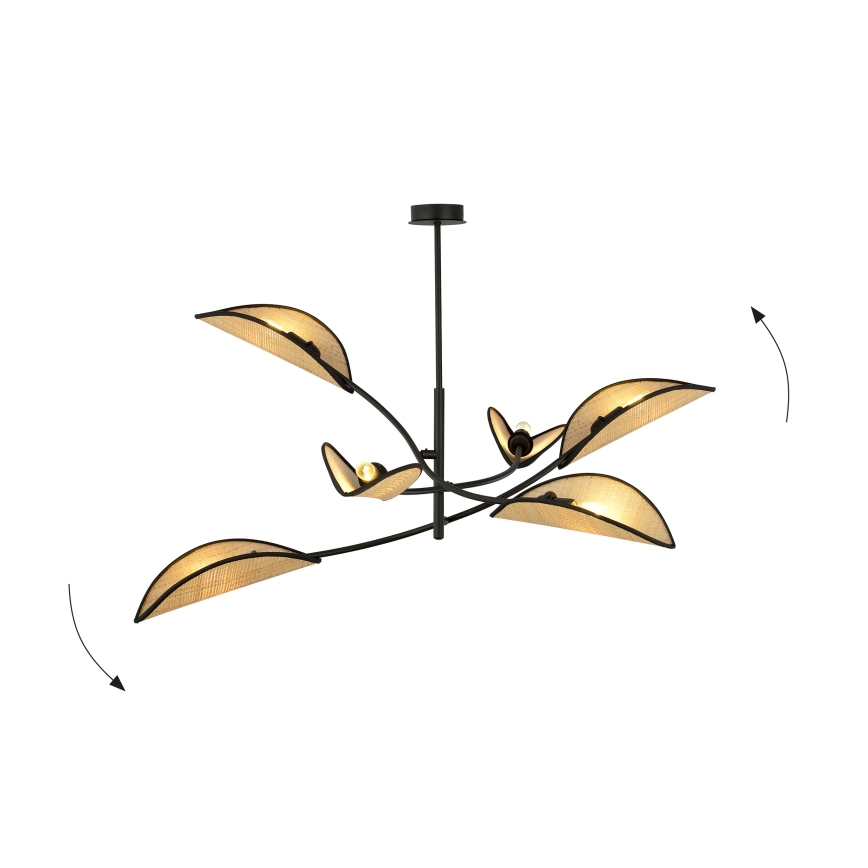 Luster na tyči LOTUS 6xE14/10W/230V čierna/béžová