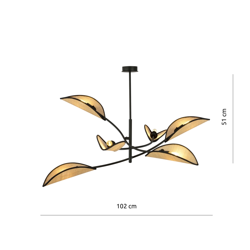 Luster na tyči LOTUS 6xE14/10W/230V čierna/béžová