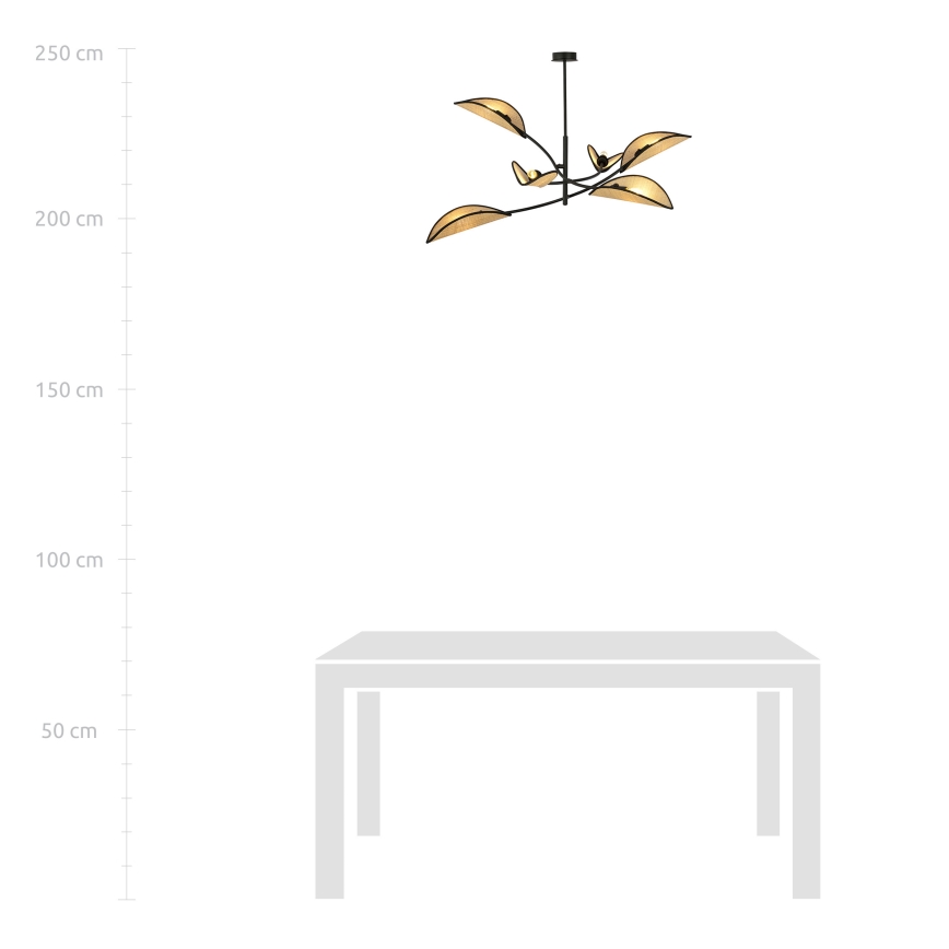 Luster na tyči LOTUS 6xE14/10W/230V čierna/béžová