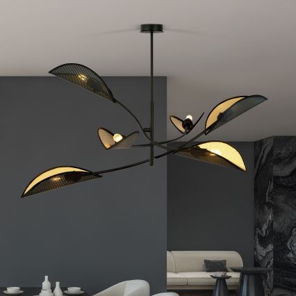 Luster na tyči LOTUS 6xE14/10W/230V čierna/zlatá