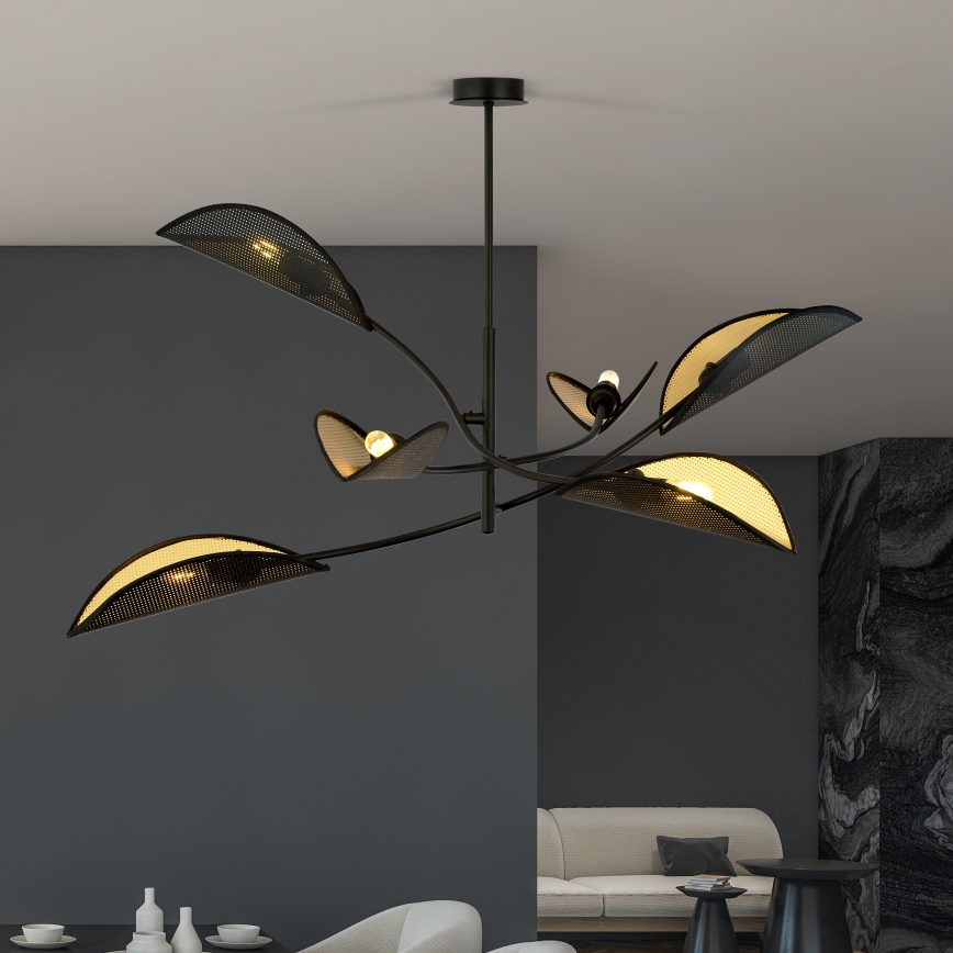 Luster na tyči LOTUS 6xE14/10W/230V čierna/zlatá