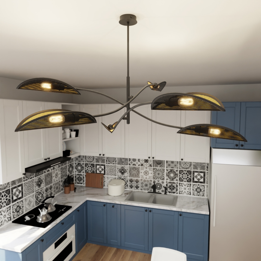 Luster na tyči LOTUS 6xE14/10W/230V čierna/zlatá