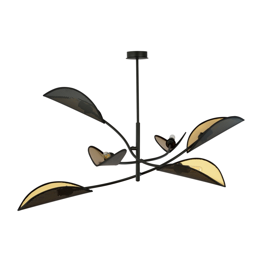 Luster na tyči LOTUS 6xE14/10W/230V čierna/zlatá