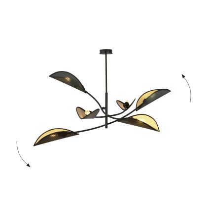 Luster na tyči LOTUS 6xE14/10W/230V čierna/zlatá