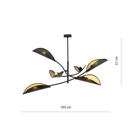 Luster na tyči LOTUS 6xE14/10W/230V čierna/zlatá