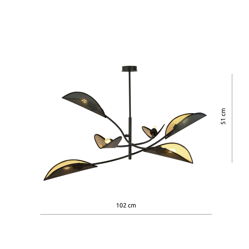 Luster na tyči LOTUS 6xE14/10W/230V čierna/zlatá