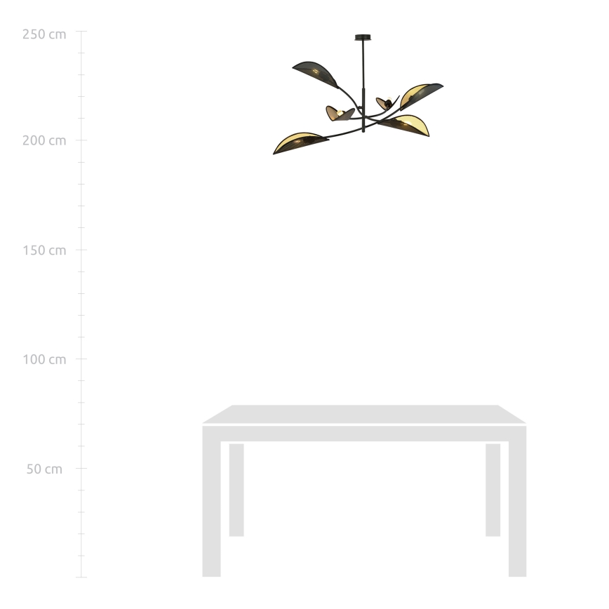 Luster na tyči LOTUS 6xE14/10W/230V čierna/zlatá