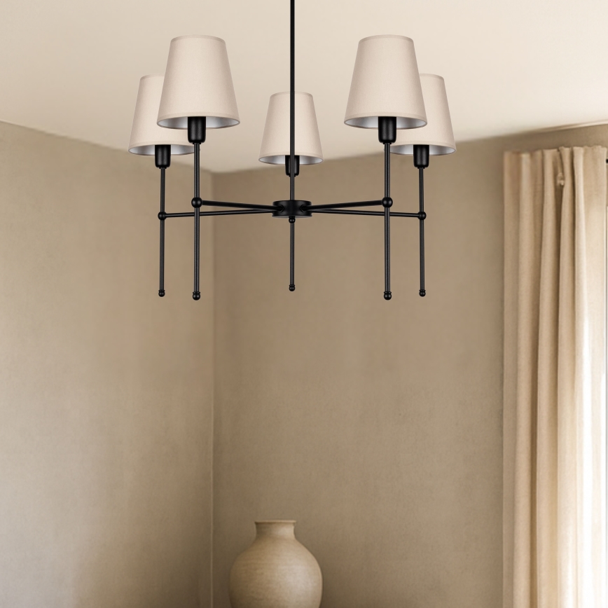 Luster na tyči MADELA 5xE14/40W/230V béžová/čierna