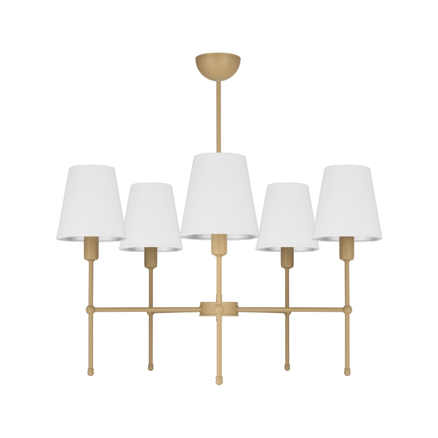 Luster na tyči MADELA 5xE14/40W/230V biela/béžová