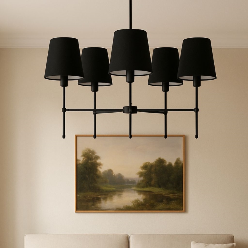 Luster na tyči MADELA 5xE14/40W/230V čierna