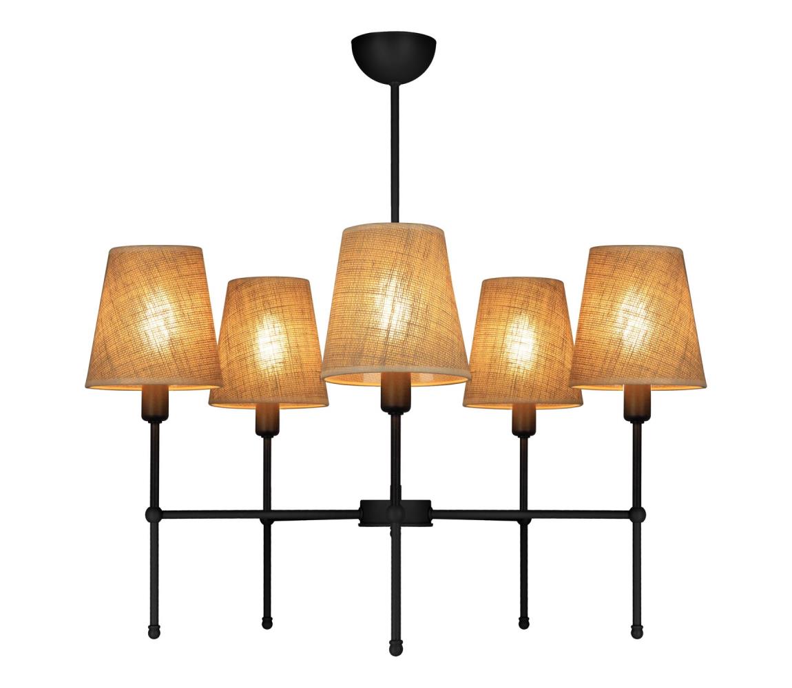 Luster na tyči MADELA 5xE14/40W/230V juta/čierna 0128
