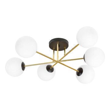 Luster na tyči MAGNUM 6xE14/10W/230V biela/zlatá/čierna