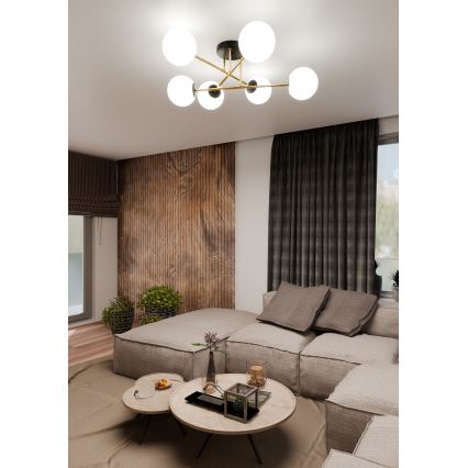 Luster na tyči MAGNUM 6xE14/10W/230V biela/zlatá/čierna