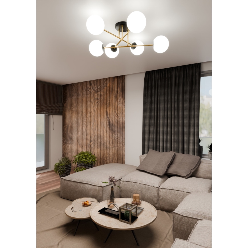 Luster na tyči MAGNUM 6xE14/10W/230V biela/zlatá/čierna