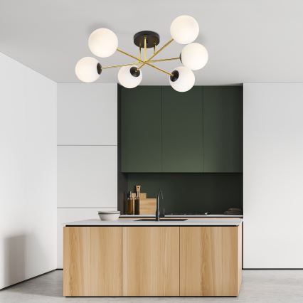 Luster na tyči MAGNUM 6xE14/10W/230V biela/zlatá/čierna