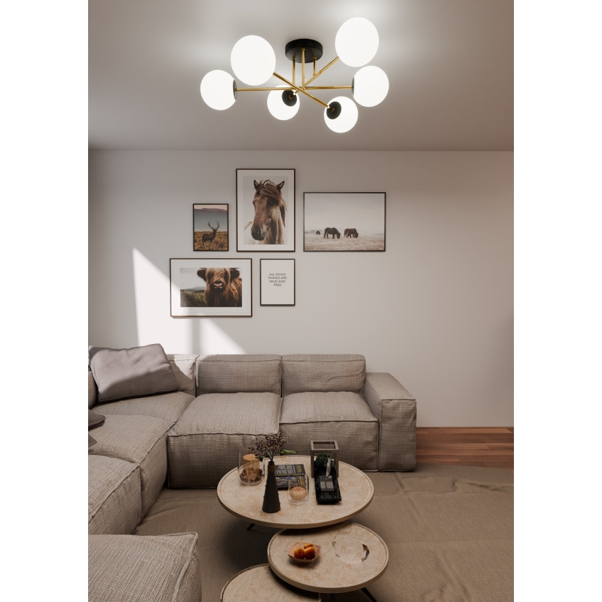Luster na tyči MAGNUM 6xE14/10W/230V biela/zlatá/čierna