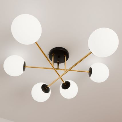 Luster na tyči MAGNUM 6xE14/10W/230V biela/zlatá/čierna