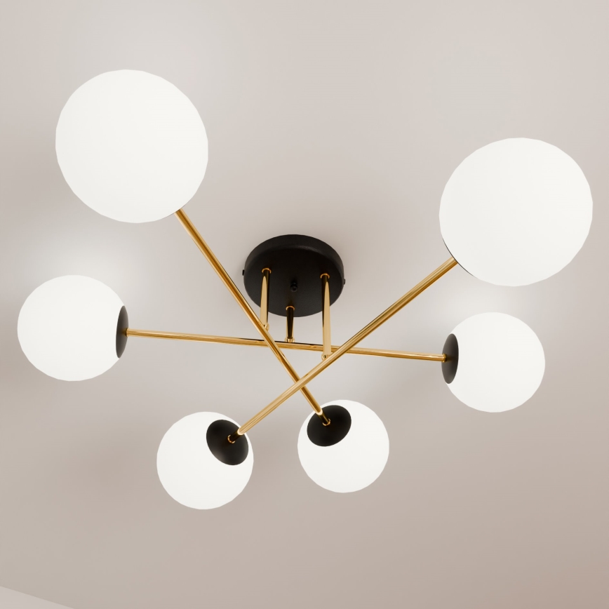 Luster na tyči MAGNUM 6xE14/10W/230V biela/zlatá/čierna