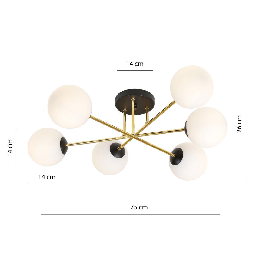 Luster na tyči MAGNUM 6xE14/10W/230V biela/zlatá/čierna