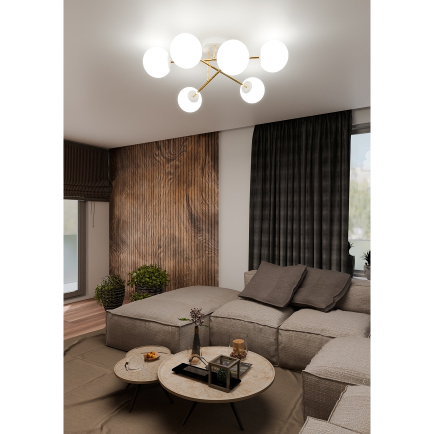Luster na tyči MAGNUM 6xE14/10W/230V biela/zlatá