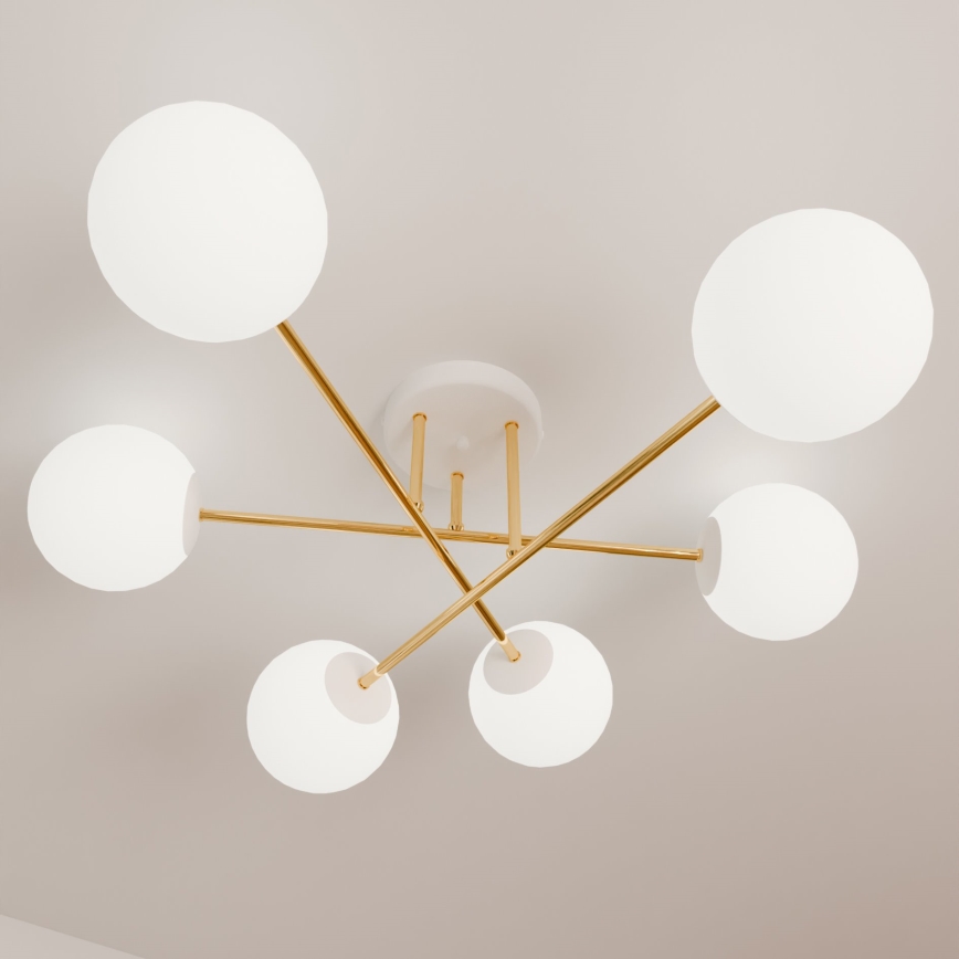 Luster na tyči MAGNUM 6xE14/10W/230V biela/zlatá