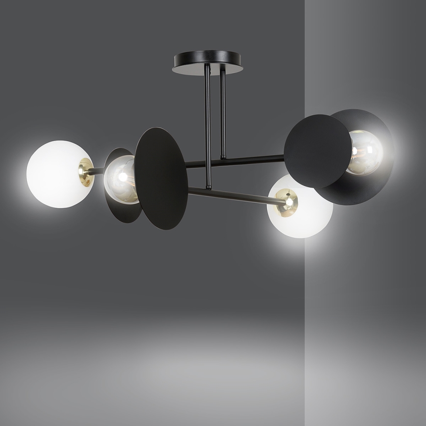 Luster na tyči MINERVA 2xE27/15W + 2xE14/10W/230V čierna
