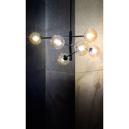Luster na tyči ORO 6xG9/12W/230V čierna/zlatá