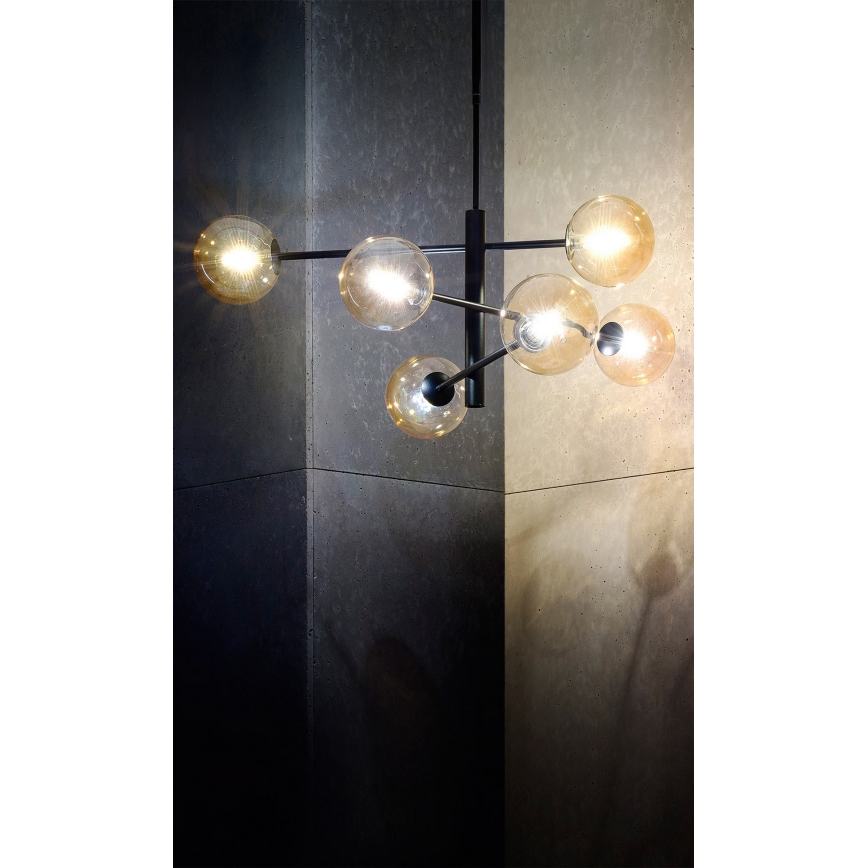 Luster na tyči ORO 6xG9/12W/230V čierna/zlatá