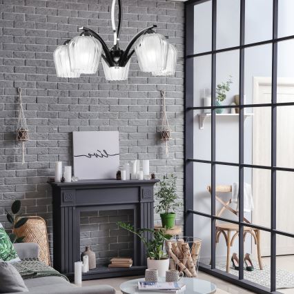 Luster na tyči PAULA 5xE27/60W/230V čierna