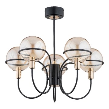 Luster na tyči PETRA 5xE14/10W/230V čierna/zlatá