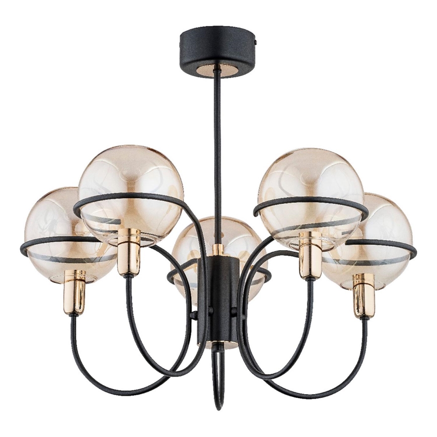 Luster na tyči PETRA 5xE14/10W/230V čierna/zlatá
