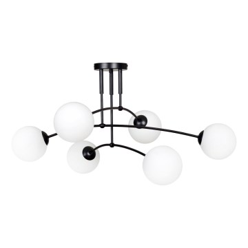 Luster na tyči PREGOS 6xE14/10W/230V čierna/biela
