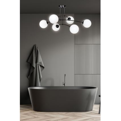 Luster na tyči PREGOS 6xE14/10W/230V čierna/biela