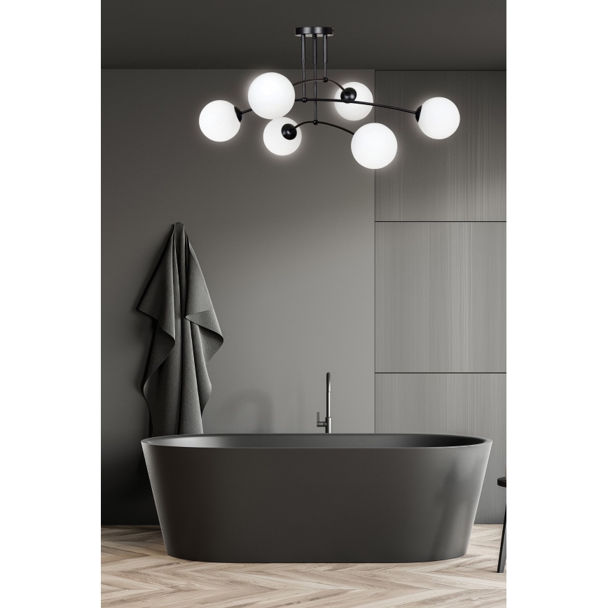 Luster na tyči PREGOS 6xE14/10W/230V čierna/biela