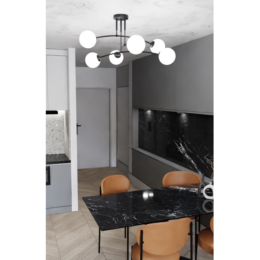 Luster na tyči PREGOS 6xE14/10W/230V čierna/biela