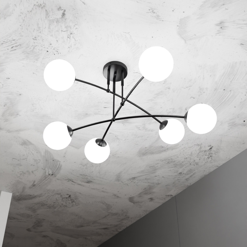 Luster na tyči PREGOS 6xE14/10W/230V čierna/biela