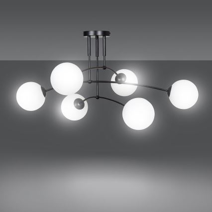 Luster na tyči PREGOS 6xE14/10W/230V čierna/biela