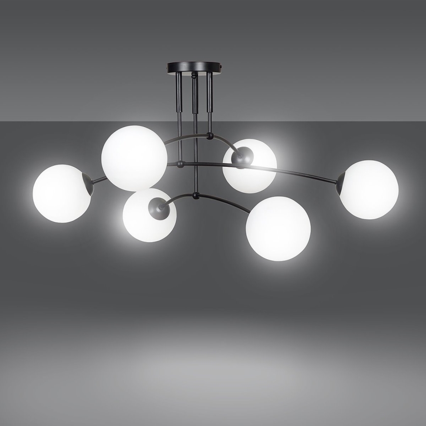 Luster na tyči PREGOS 6xE14/10W/230V čierna/biela