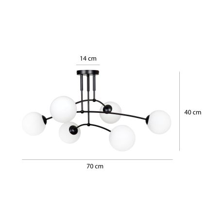 Luster na tyči PREGOS 6xE14/10W/230V čierna/biela