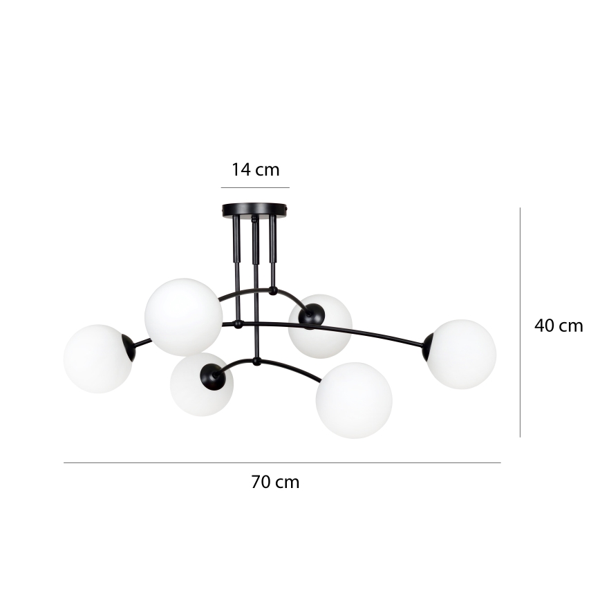 Luster na tyči PREGOS 6xE14/10W/230V čierna/biela