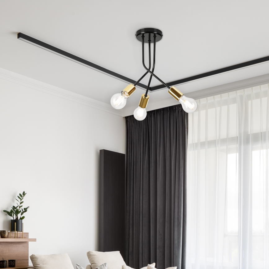Luster na tyči PRIYA 3xE27/15W/230V čierna