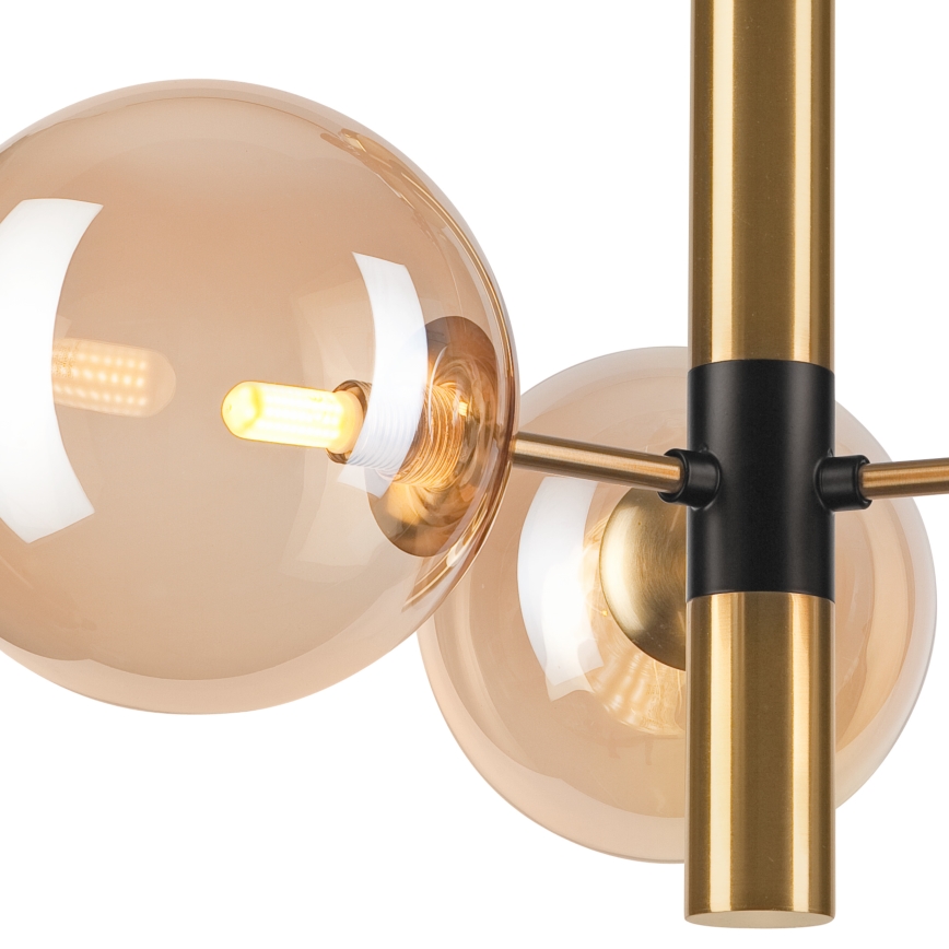 Luster na tyči ROLLO 3xG9/5W/230V zlatá/dymová béžová