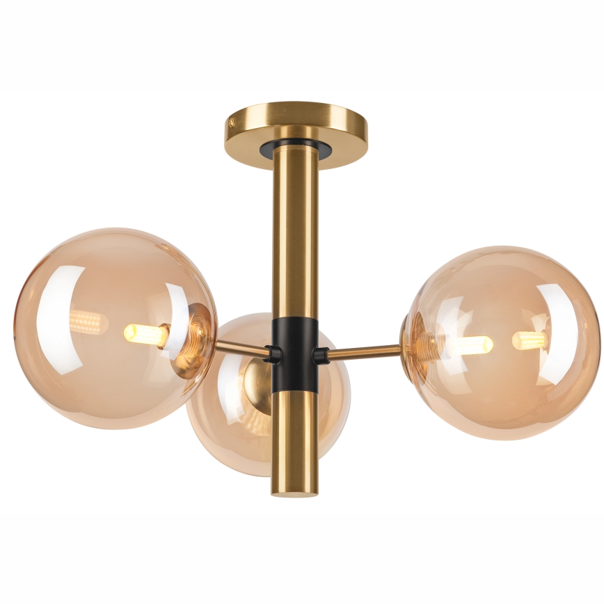 Luster na tyči ROLLO 3xG9/5W/230V zlatá/dymová béžová